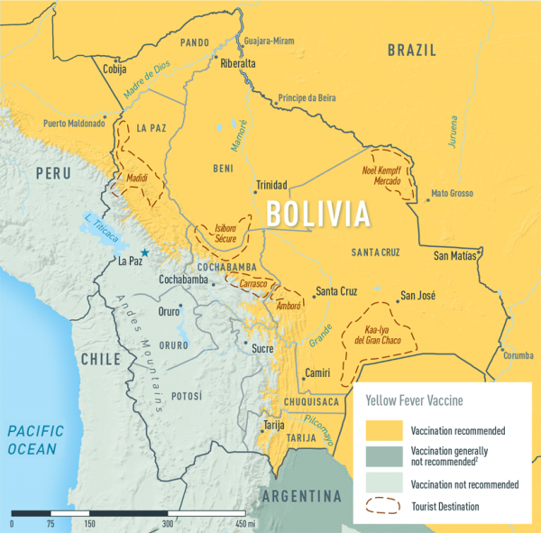 Yellow Fever Map, Bolivia, Yellow Fever Vaccine at Fleet Street Clinic, London